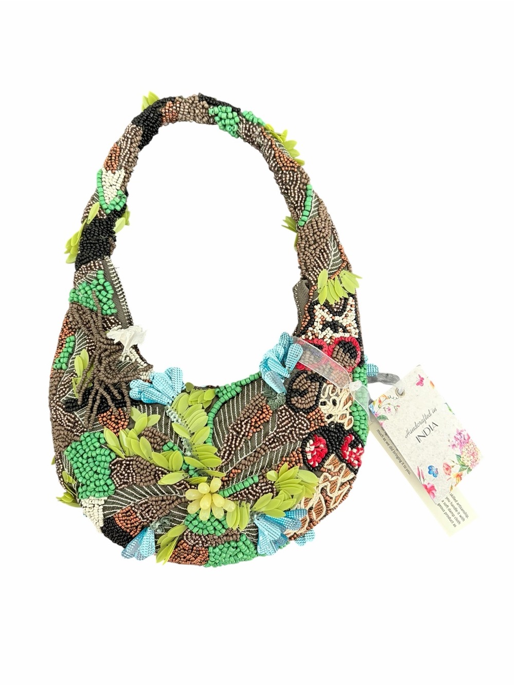 Handcrafted Multicolor Floral Beaded Mini Crescent Shoulder Bag